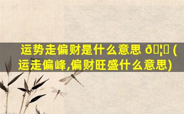 运势走偏财是什么意思 🦄 (运走偏峰,偏财旺盛什么意思)
